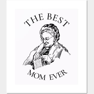 THE BEST KNITTING CRAFTS MOM LINE ART SIMPLE VECTOR STYLE, MOTHER OLD TIMES Posters and Art